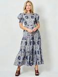 Hope & Ivy x The William Morris Society The Lilliana Floral Tie Back Dress, Pale Blue/Multi
