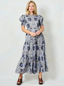 Hope & Ivy x The William Morris Society The Lilliana Floral Tie Back Dress, Pale Blue/Multi, Pale Blue/Multi