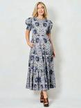 Hope & Ivy x The William Morris Society The Lilliana Floral Tie Back Dress, Pale Blue/Multi