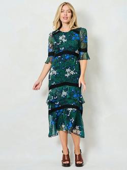 Hope & Ivy x The William Morris Society The Jemima Floral Tiered Dress, Green/Multi, Green/Multi