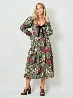 Hope & Ivy x The William Morris Society The Mildred Floral Midi Dress, Green/Multi - view 2, Green/Multi