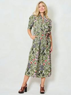 Hope & Ivy x The William Morris Society The Nigella Floral Midi Dress, Green Multi, Green Multi