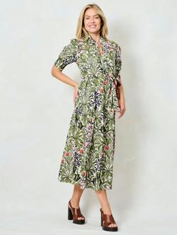 Hope & Ivy x The William Morris Society The Nigella Floral Midi Dress, Green Multi - view 2, Green Multi