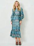 Hope & Ivy x The William Morris Society The Paisley Floral Midi Dress, Blue/Green