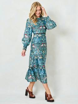 Hope & Ivy x The William Morris Society The Paisley Floral Midi Dress, Blue/Green - view 2, Blue/Green