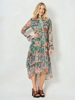 Hope & Ivy x The William Morris Society The Robin Floral Dress, Green/Multi - view 2, Green/Multi