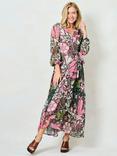 Hope & Ivy x The William Morris Society The Rosehip Wrap Maxi Dress, Pink/Green