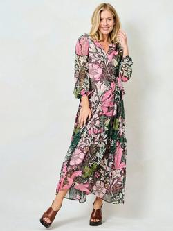 Hope & Ivy x The William Morris Society The Rosehip Wrap Maxi Dress, Pink/Green, Pink/Green