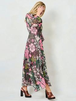 Hope & Ivy x The William Morris Society The Rosehip Wrap Maxi Dress, Pink/Green - view 2, Pink/Green