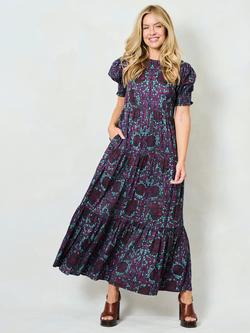 Hope & Ivy x The William Morris Society The Tulip Floral Open Back Dress, Purple/Multi, Purple/Multi