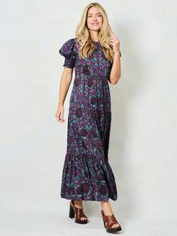 Hope & Ivy x The William Morris Society The Tulip Floral Open Back Dress, Purple/Multi - view 2, Purple/Multi