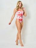 Hope & Ivy The Sorel Tile Print Swimsuit, Pink/Multi