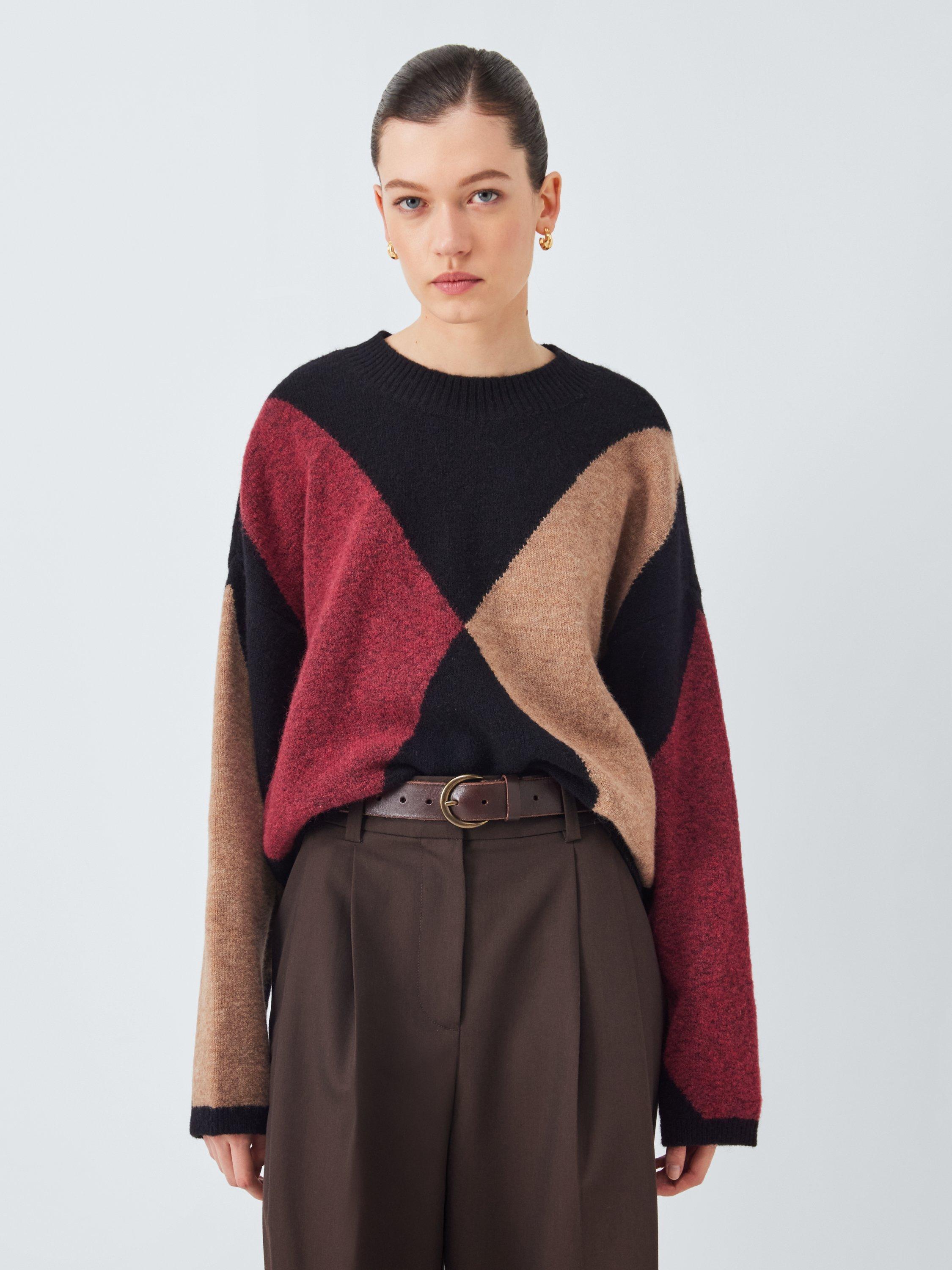 Product image 1 of 6, which shows Barbour Sabrina Diamond Wool Blend Knit Jumper, Black/Multi, 6