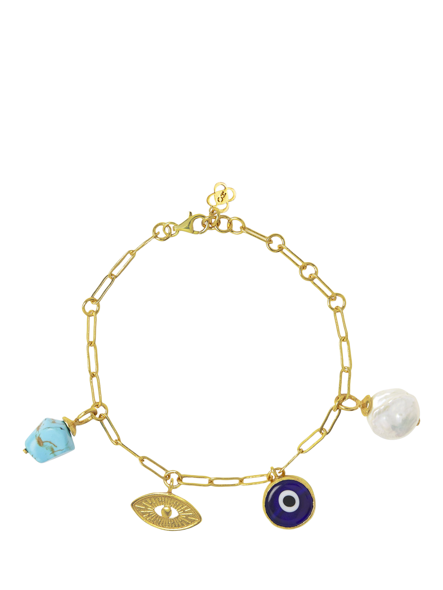 Product image 1 of 2, which shows Ottoman Hands Cornicello Evil Eye Charm Bracelet, Gold, One Size