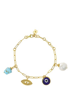 Ottoman Hands Cornicello Evil Eye Charm Bracelet, Gold, Gold