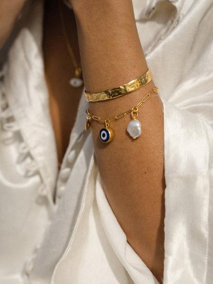 Ottoman Hands Cornicello Evil Eye Charm Bracelet, Gold - view 2, Gold
