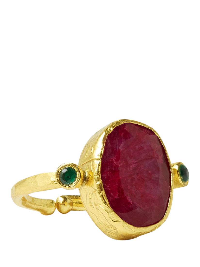 Product image 1 of 5, which shows Ottoman Hands Lucia Oval Ruby Cocktail Ring, Gold, One Size