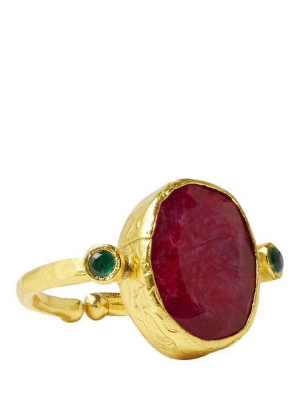 Ottoman Hands Lucia Oval Ruby Cocktail Ring, Gold, Gold