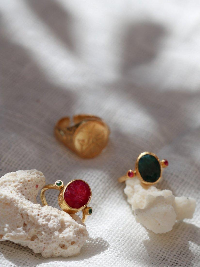 Product image 3 of 5, which shows Ottoman Hands Lucia Oval Ruby Cocktail Ring, Gold, One Size