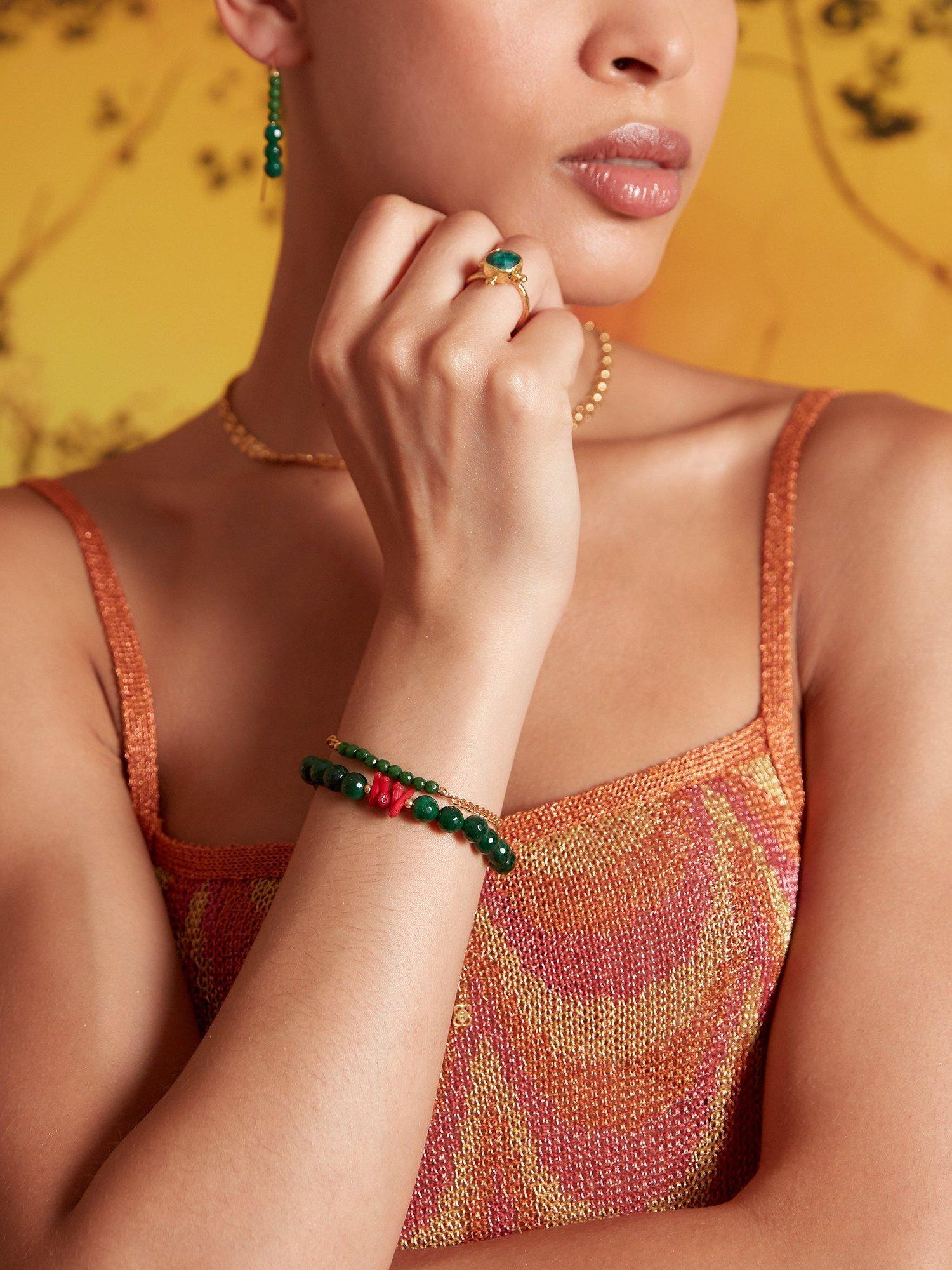 Product image 2 of 4, which shows Ottoman Hands Margot Beaded Jade Bracelet, Gold, One Size