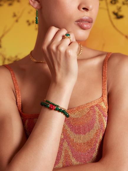 Ottoman Hands Margot Beaded Jade Bracelet, Gold - view 2, Gold