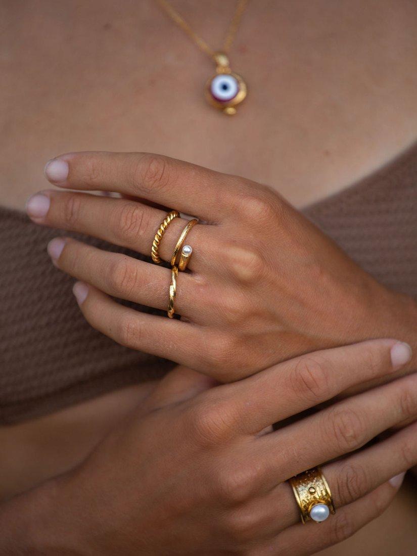 Product image 3 of 6, which shows Ottoman Hands Avalon Swirl Pearl Ring, Gold, One Size