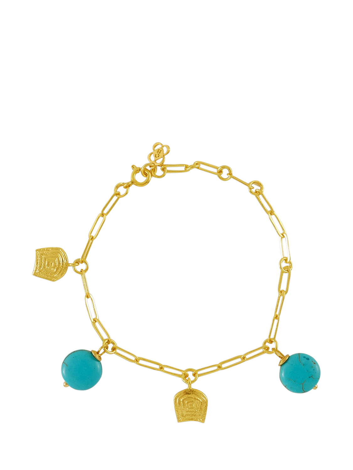 Product image 1 of 5, which shows Ottoman Hands Amore Turquoise Charm Chain Bracelet, Gold
