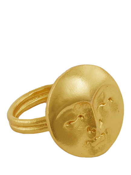 Ottoman Hands Moon Face Ring, Gold, Gold