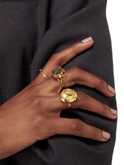 Ottoman Hands Moon Face Ring, Gold - view 2, Gold