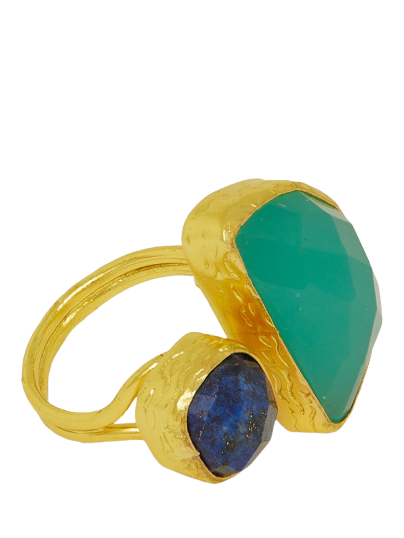 Product image 1 of 6, which shows Ottoman Hands Avery Lapis and Aqua Chalcedony Cocktail Ring, Gold, One Size