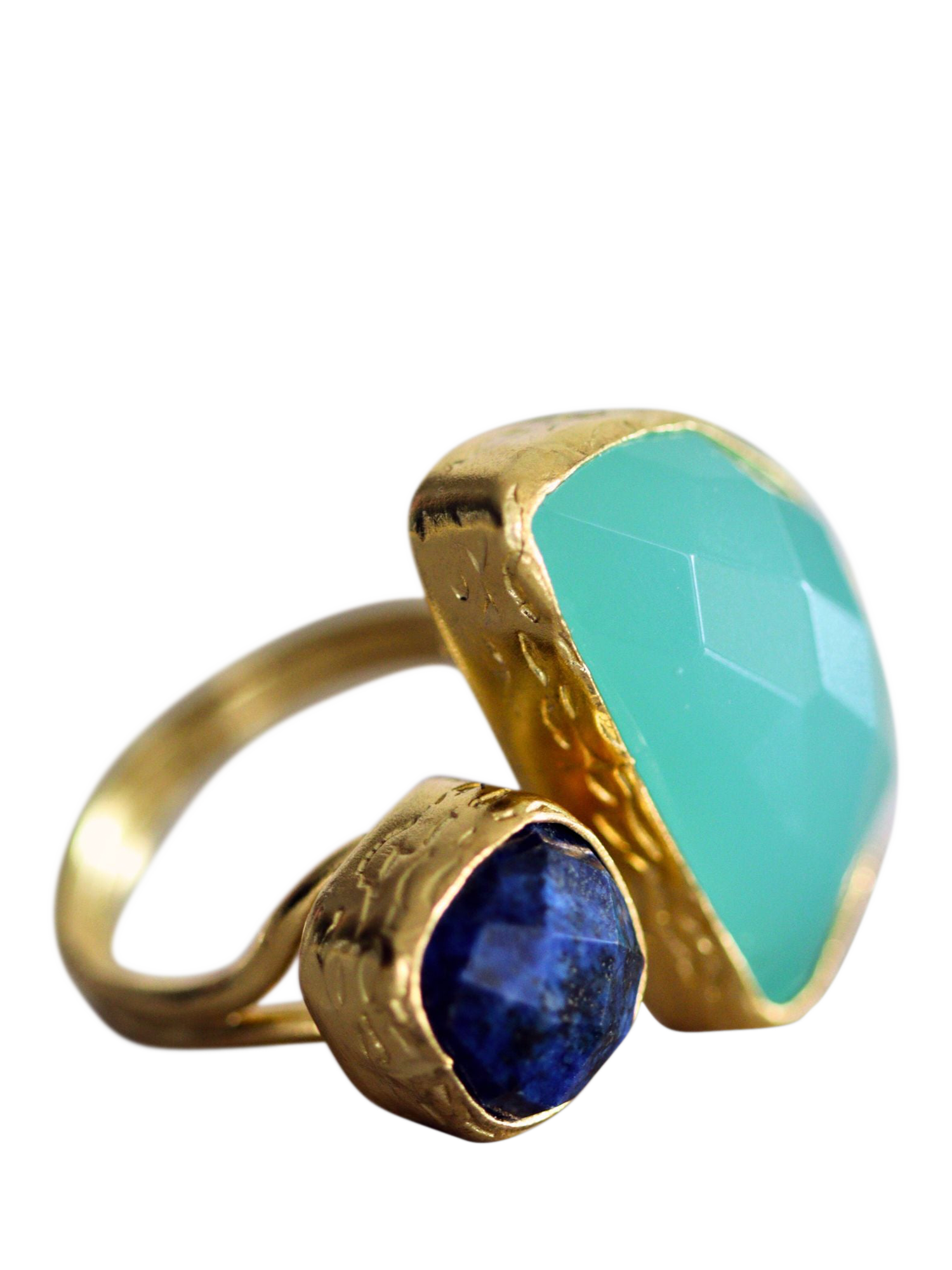 Product image 2 of 6, which shows Ottoman Hands Avery Lapis and Aqua Chalcedony Cocktail Ring, Gold, One Size