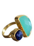 Ottoman Hands Avery Lapis and Aqua Chalcedony Cocktail Ring, Gold