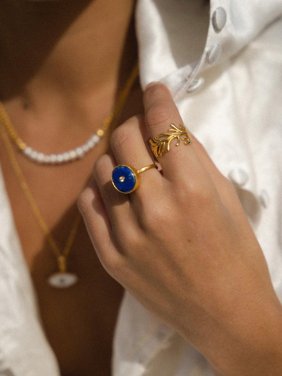 Product image 2 of 4, which shows Ottoman Hands Zephyr Textured Ring, Gold, One Size