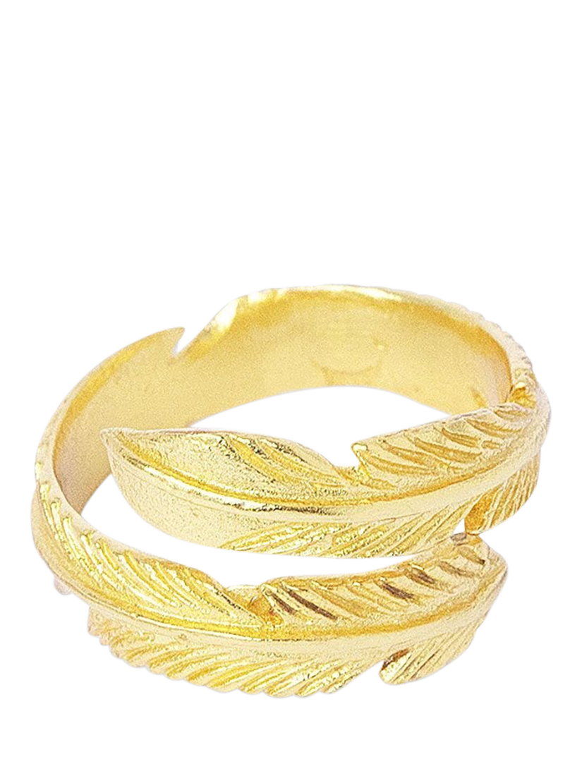Product image 1 of 5, which shows Ottoman Hands Feather Wrap Ring, Gold, One Size