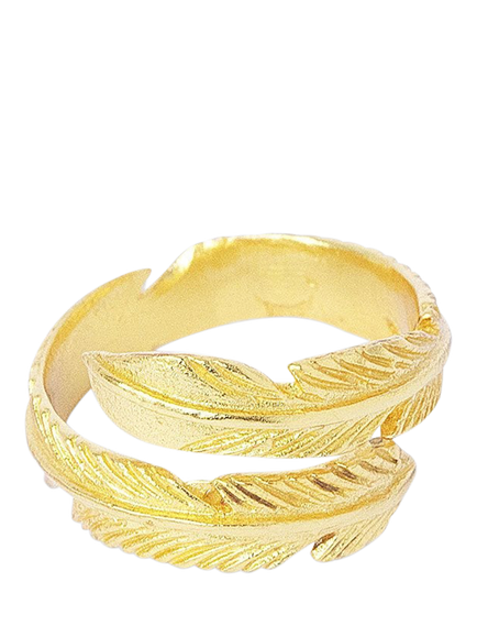 Ottoman Hands Feather Wrap Ring, Gold, Gold