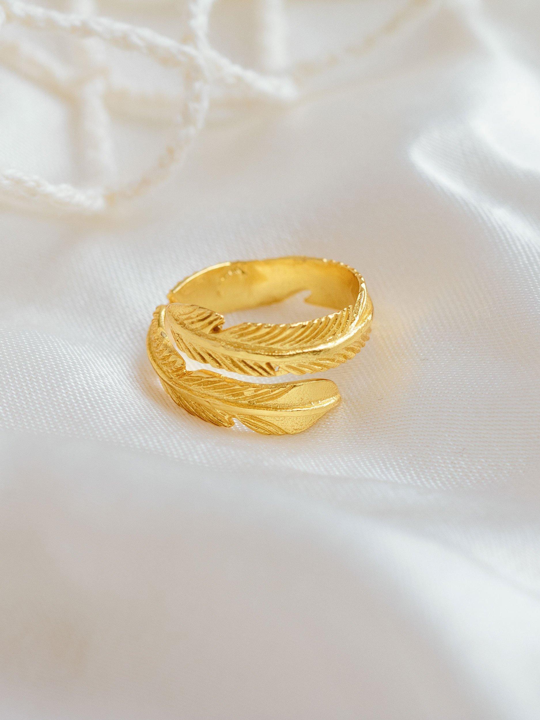 Product image 3 of 5, which shows Ottoman Hands Feather Wrap Ring, Gold, One Size