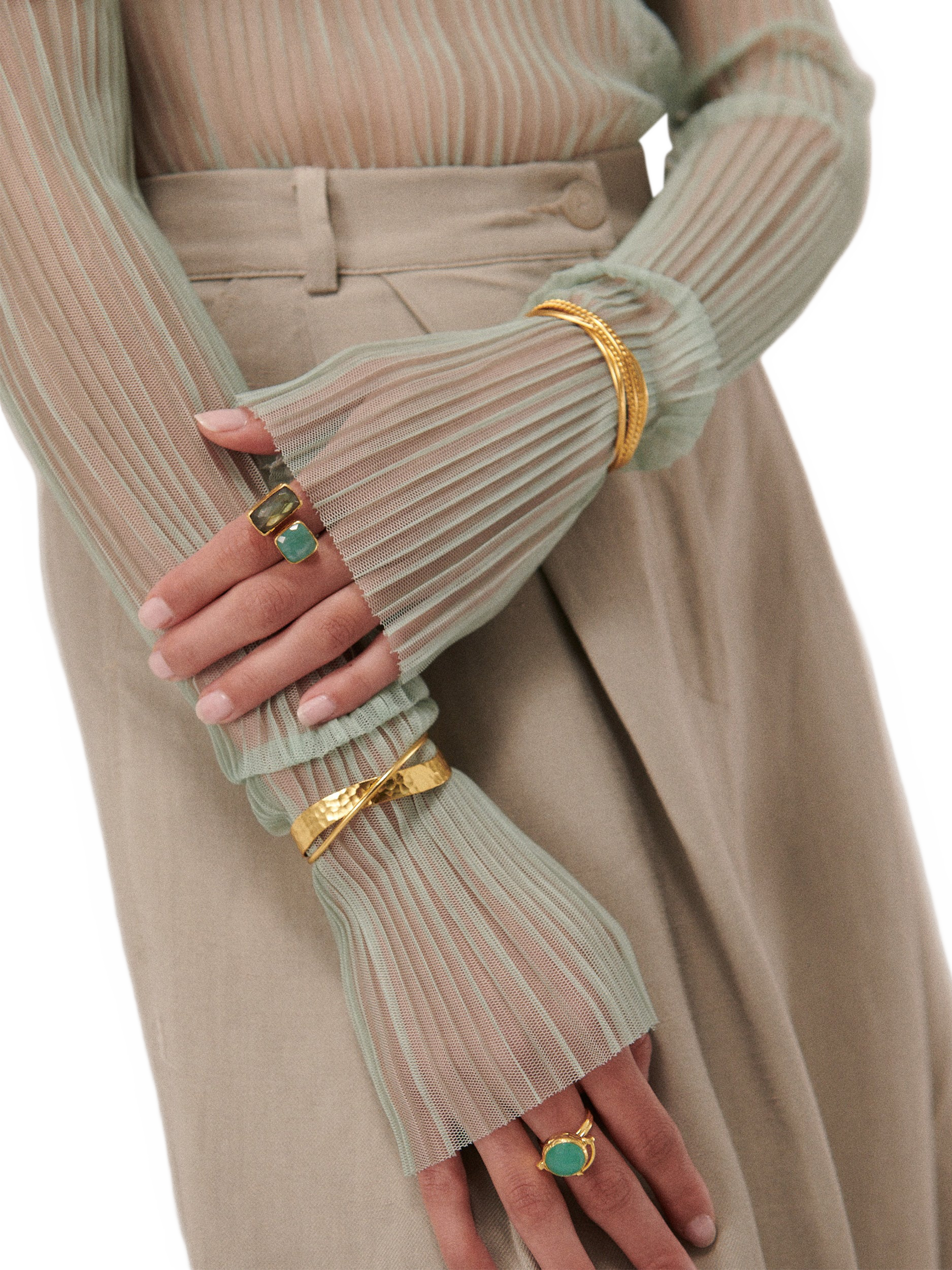 Product image 2 of 4, which shows Ottoman Hands Evenness Textured Bracelet, Gold, One Size