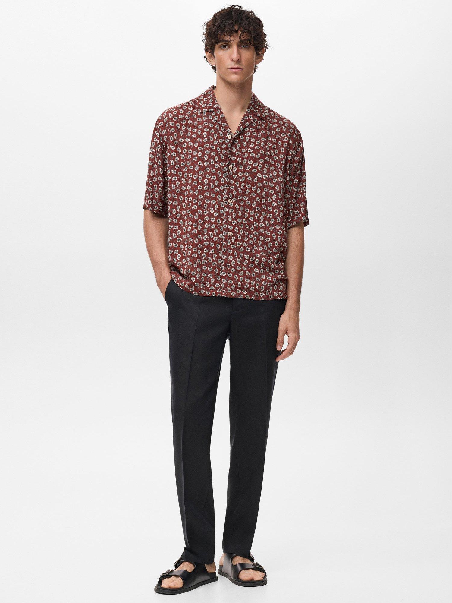 Product image 2 of 8, which shows Mango Short Sleeve Paisley Print Shirt, Dark Red, L