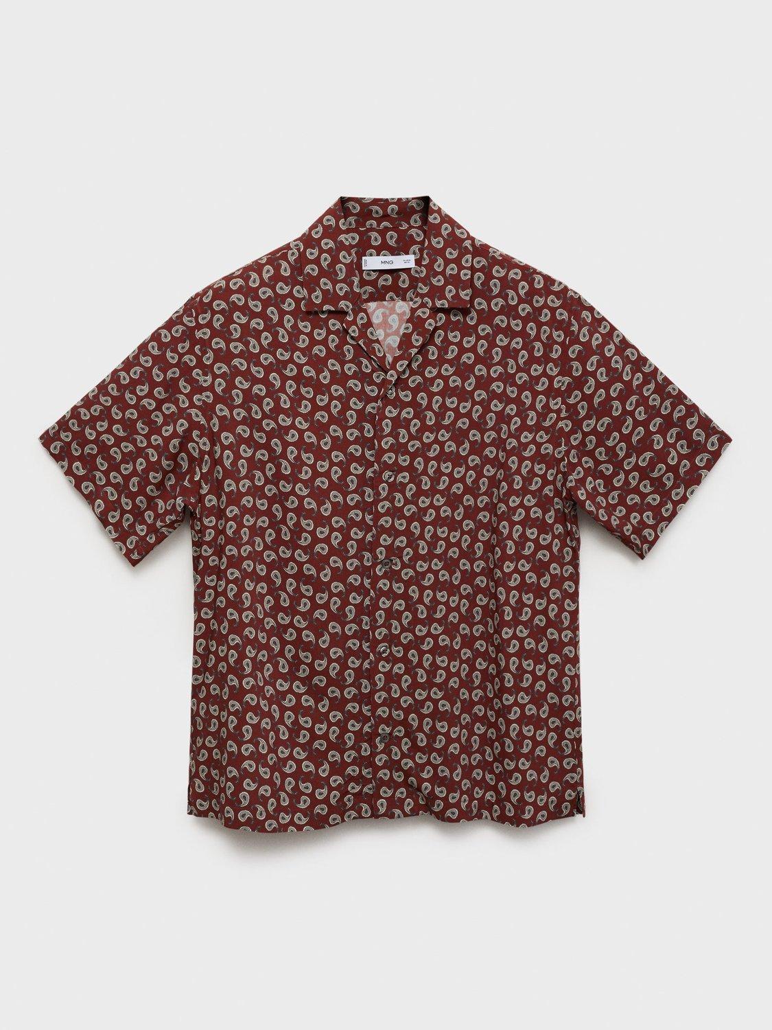 Product image 3 of 8, which shows Mango Short Sleeve Paisley Print Shirt, Dark Red, L