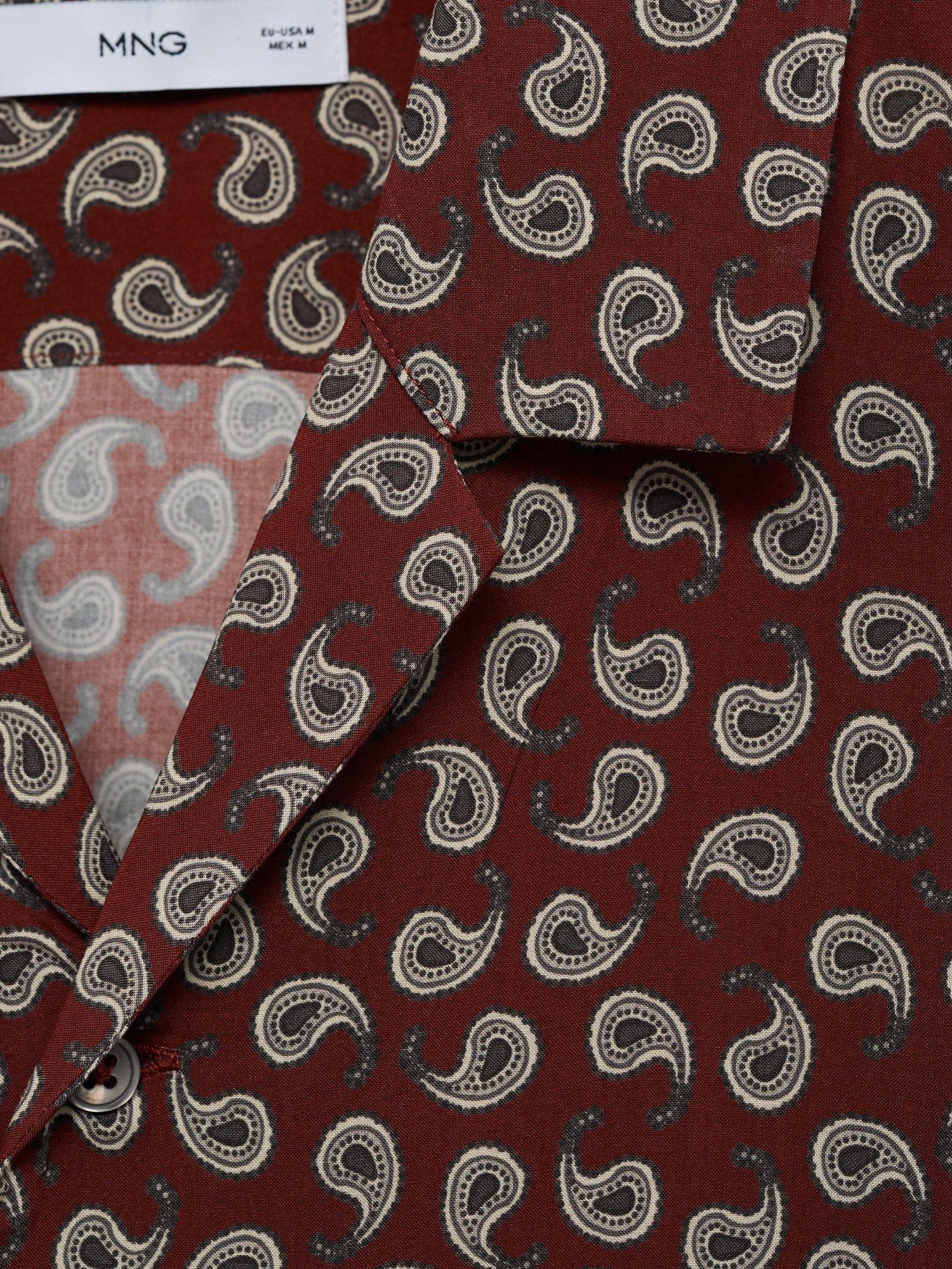 Product image 5 of 8, which shows Mango Short Sleeve Paisley Print Shirt, Dark Red, L