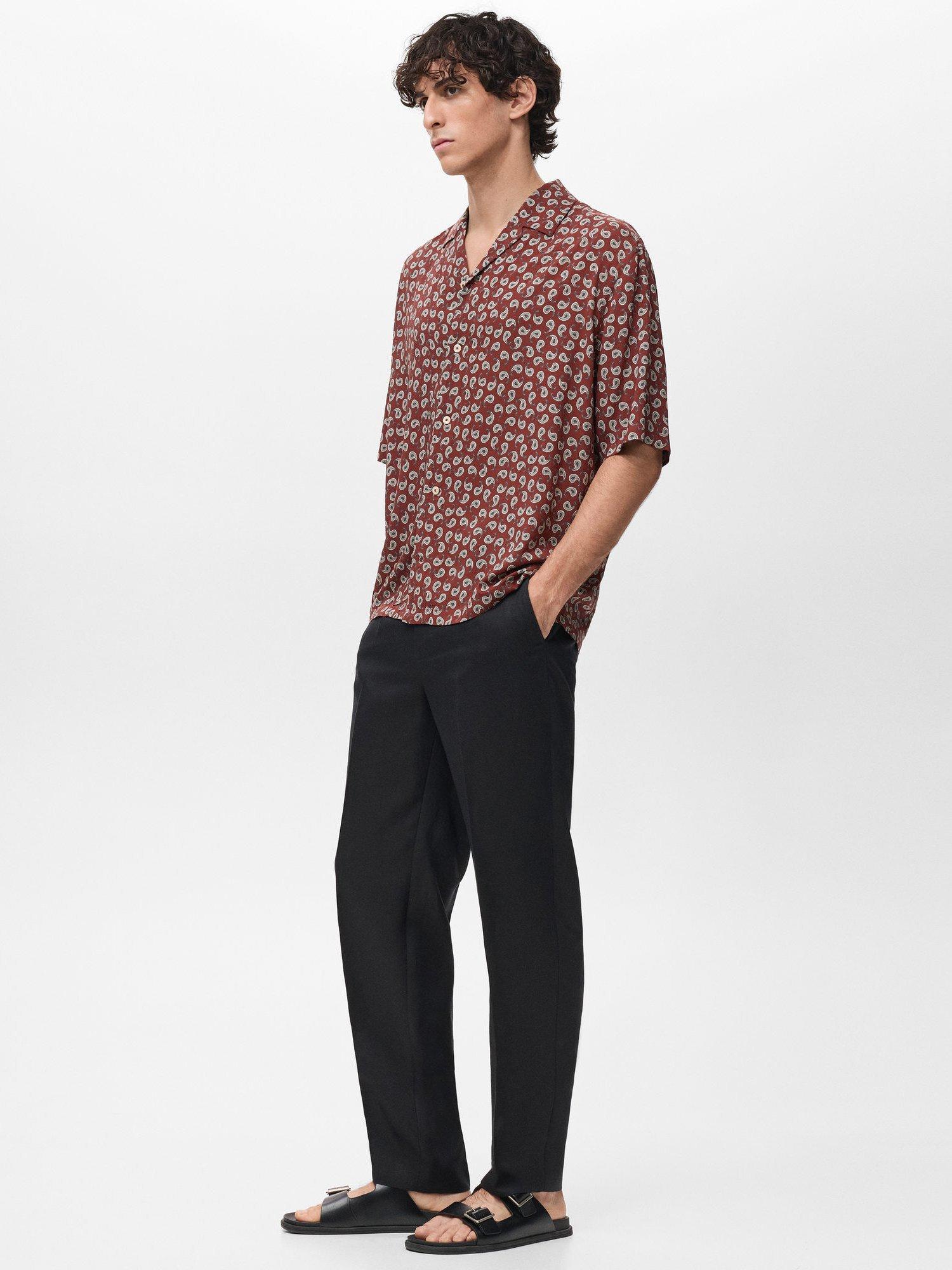 Product image 7 of 8, which shows Mango Short Sleeve Paisley Print Shirt, Dark Red, L