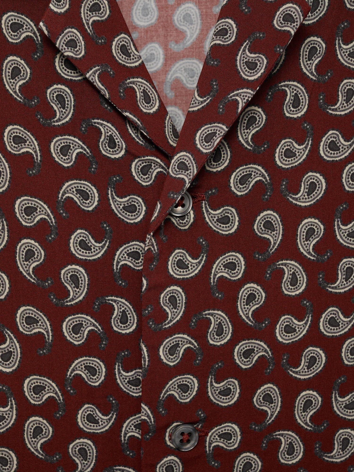 Product image 8 of 8, which shows Mango Short Sleeve Paisley Print Shirt, Dark Red, L
