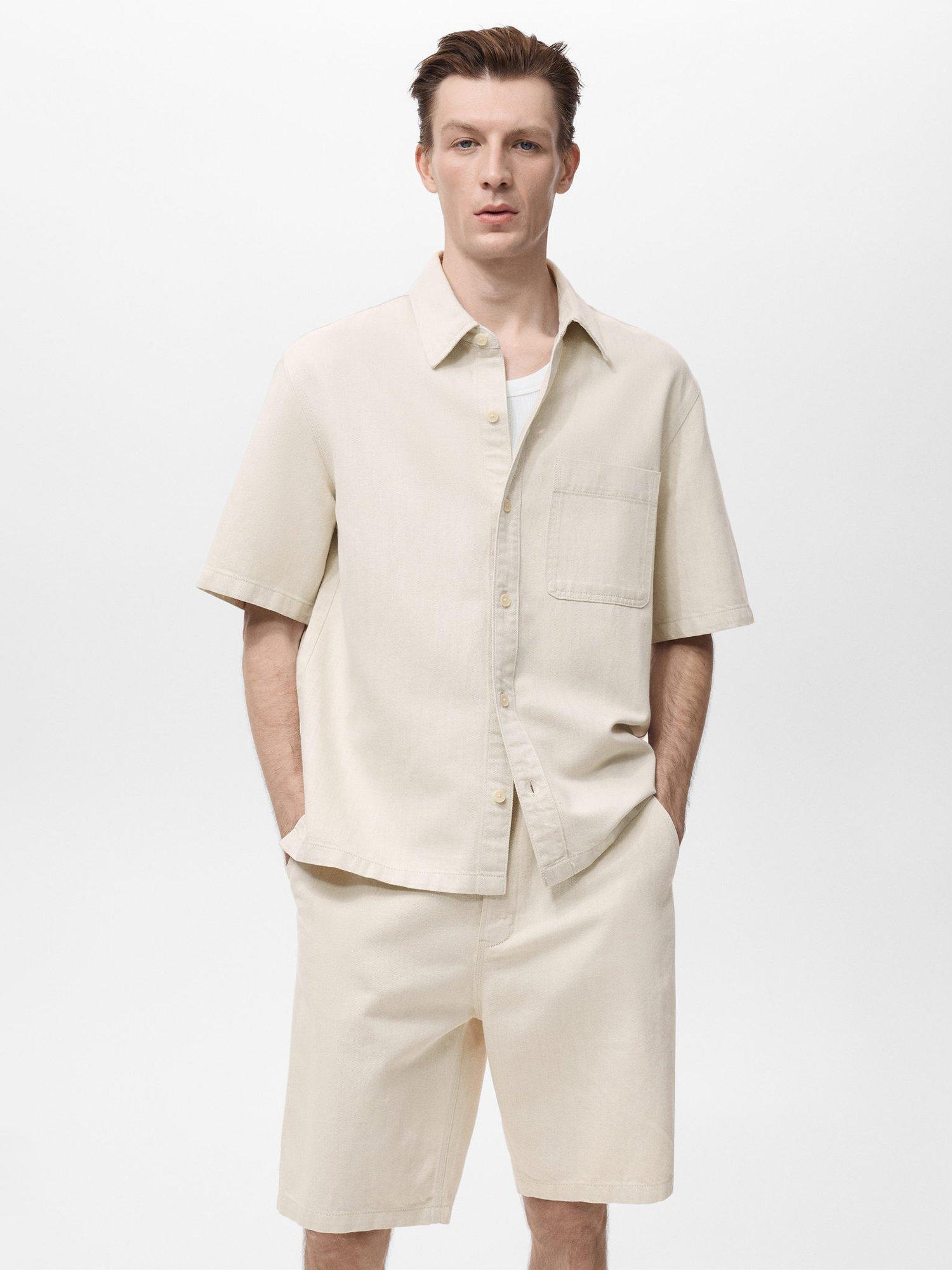 Product image 1 of 8, which shows Mango Guido Cotton Linen Blend Shirt, Light Beige, S