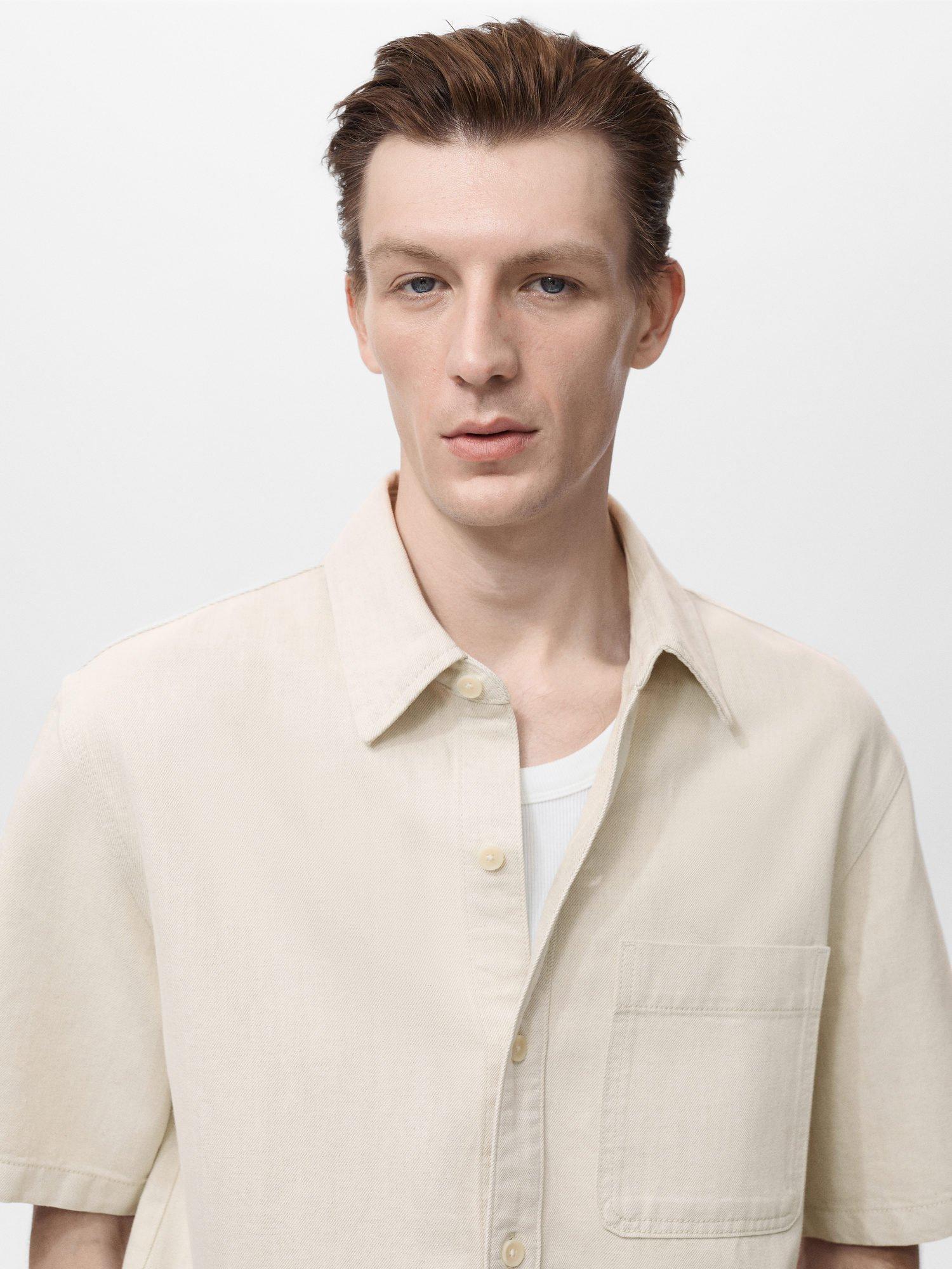 Product image 6 of 8, which shows Mango Guido Cotton Linen Blend Shirt, Light Beige, S