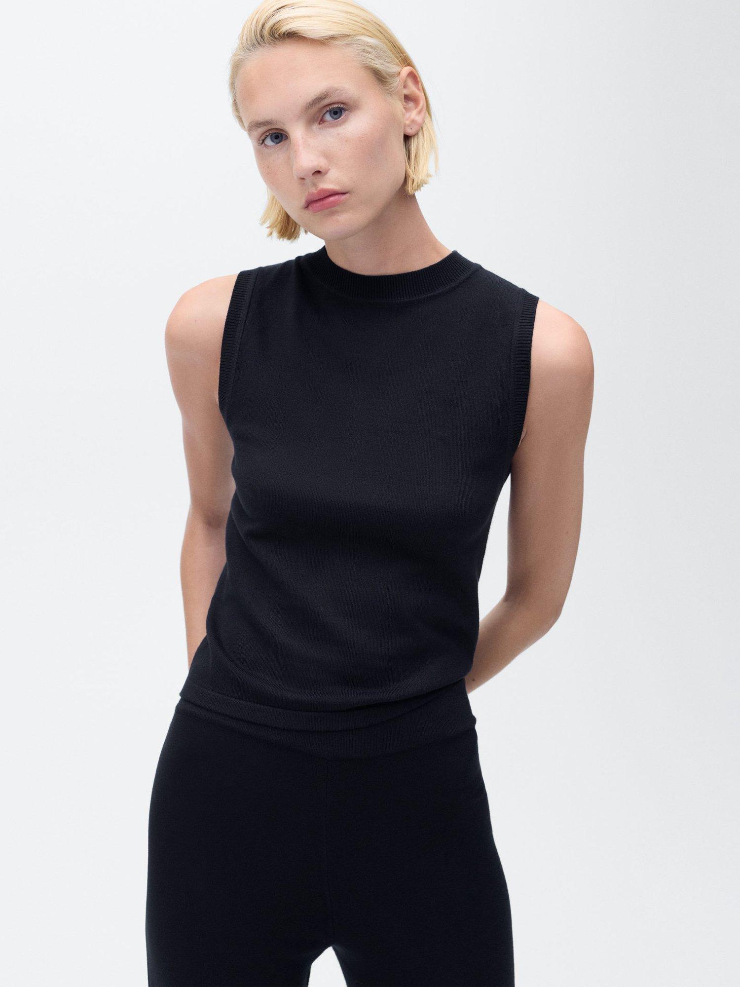 Product image 1 of 9, which shows Mango Almibi Sleeveless Knit Top, Navy, M