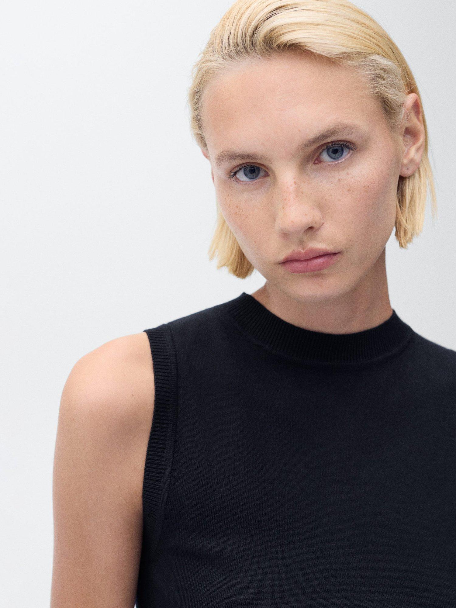 Product image 6 of 9, which shows Mango Almibi Sleeveless Knit Top, Navy, M