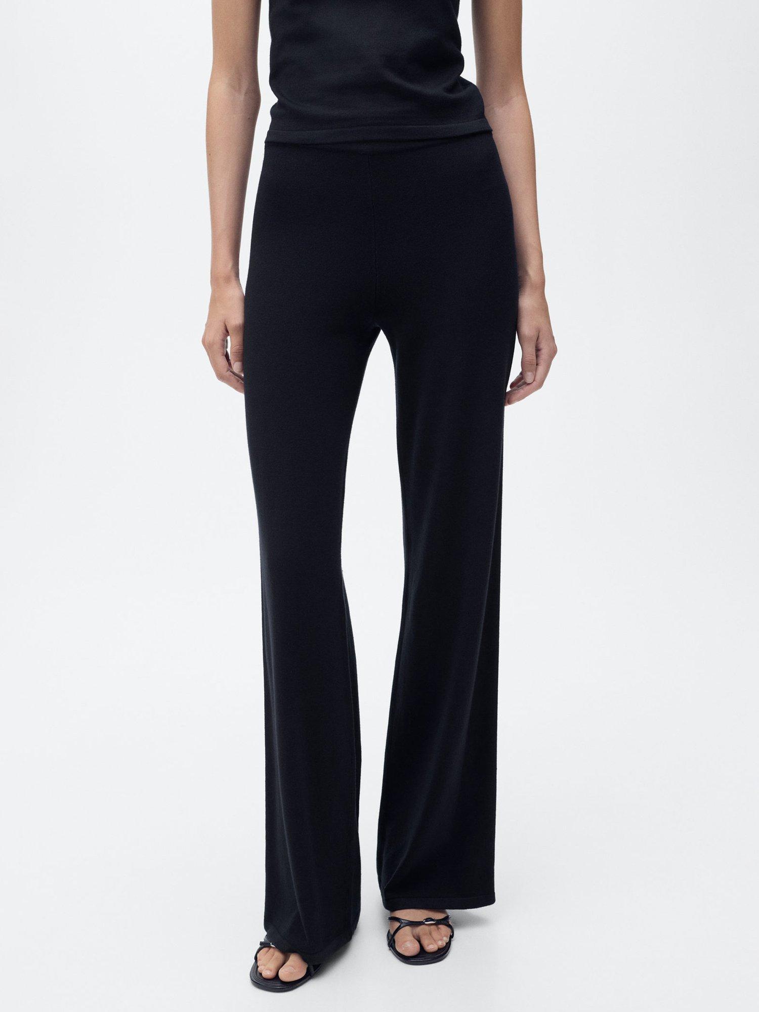 Product image 1 of 9, which shows Mango Almibi Fine Knit Wide Leg Trousers, Navy, L