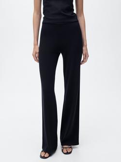 Mango Almibi Fine Knit Wide Leg Trousers, Navy, Navy