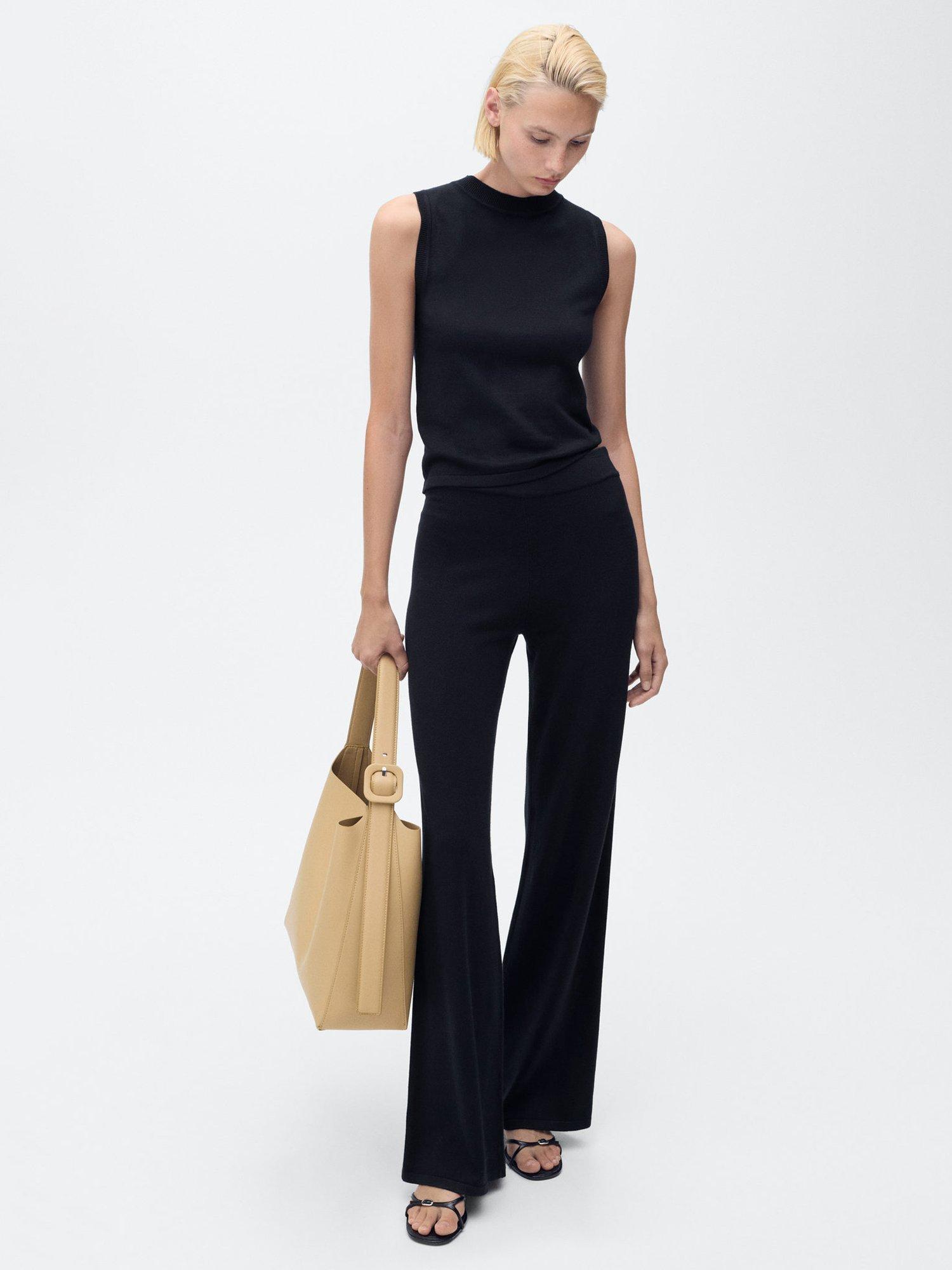 Product image 2 of 9, which shows Mango Almibi Fine Knit Wide Leg Trousers, Navy, L