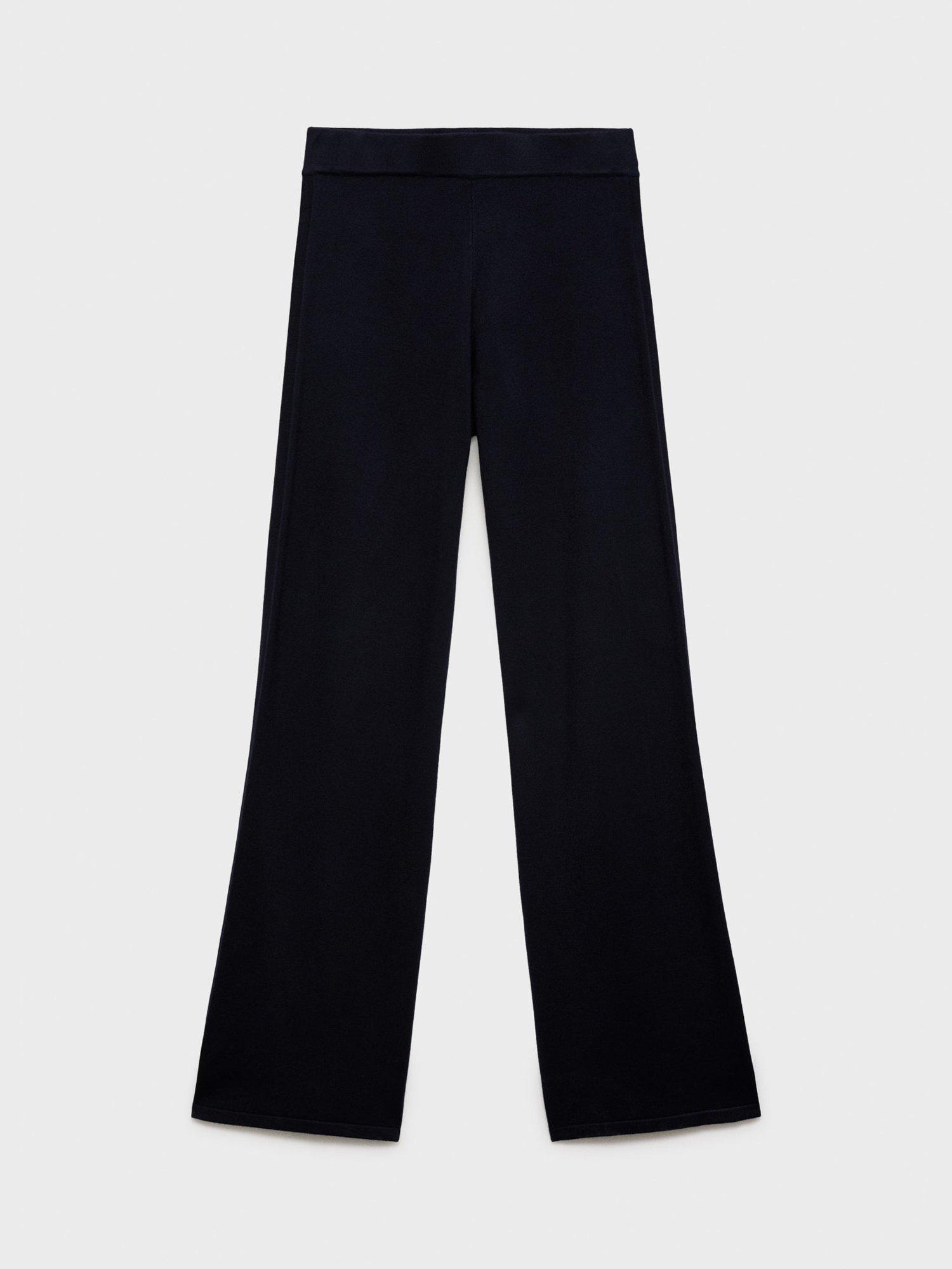 Product image 3 of 9, which shows Mango Almibi Fine Knit Wide Leg Trousers, Navy, L